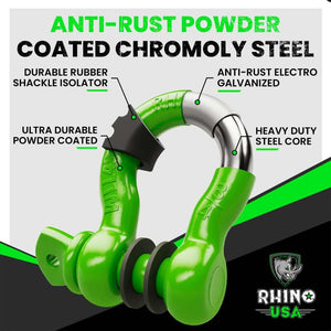 Rhino USA 3/4In D-Ring Shackle Set (2-Pack)(Green) | RNO-GRN-SHACKLES