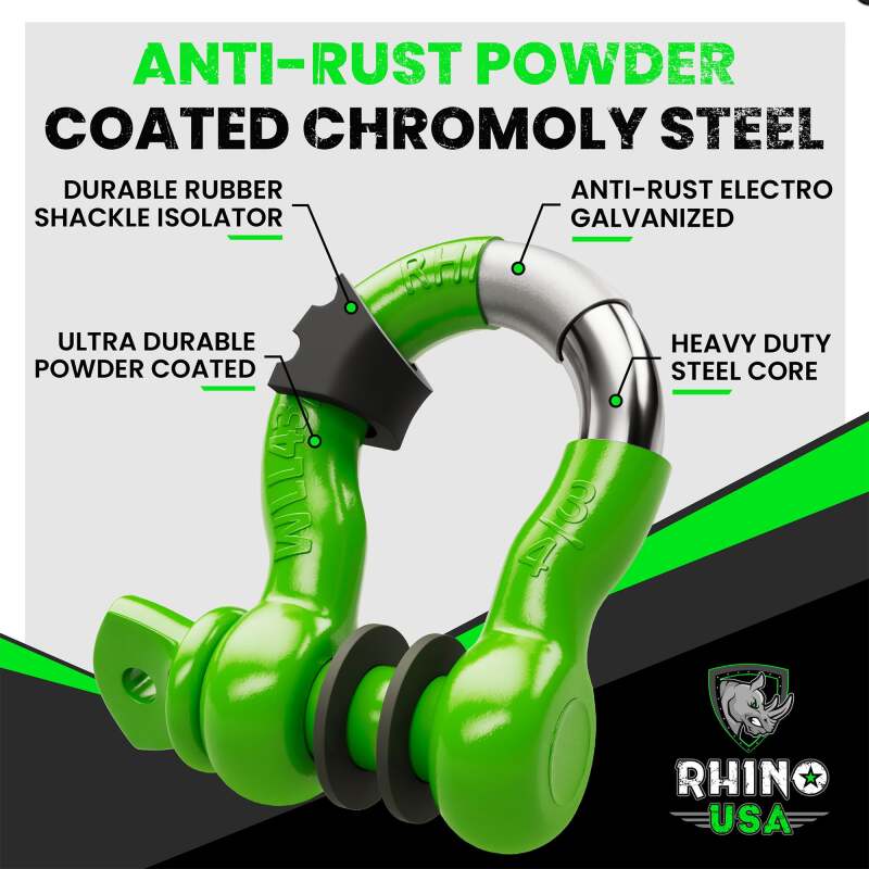 Rhino USA 3/4In D-Ring Shackle Set (2-Pack)(Green) | RNO-GRN-SHACKLES