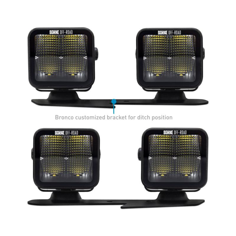 Borne Off-Road Light Pods 4pc Ditch 3x3 Flood for 21+ Ford Bronco | BNLT-BR-21-DT4F