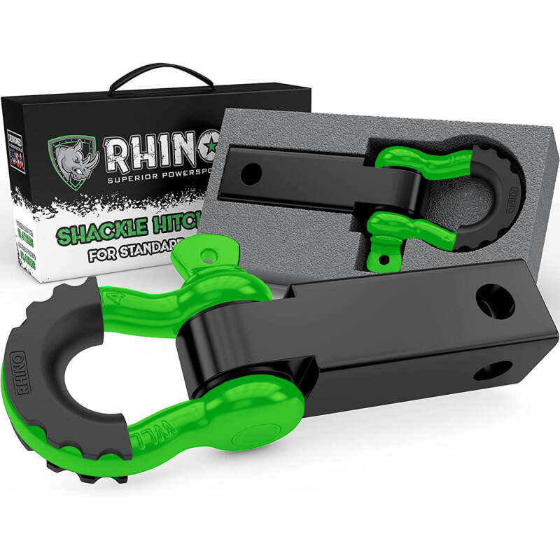 Rhino USA Shackle Hitch Receiver W/ D-Ring (Green) | RG-HTHITCH2-GRN