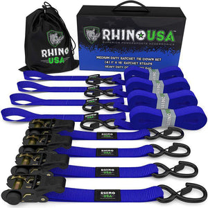 Rhino USA Medium Duty Ratchet Strap Tie-Down 4-Pack (Blue) | RCHT-4PACK-BLU