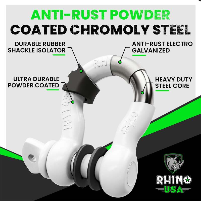 Rhino USA 3/4In D-Ring Shackle Set (2-Pack)(White) | RNO-WHT-SHACKLES