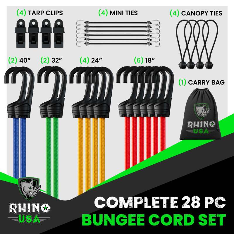 Rhino USA Assorted Bungie Cord Set (28 Piece) | RHINO-28-BNGE