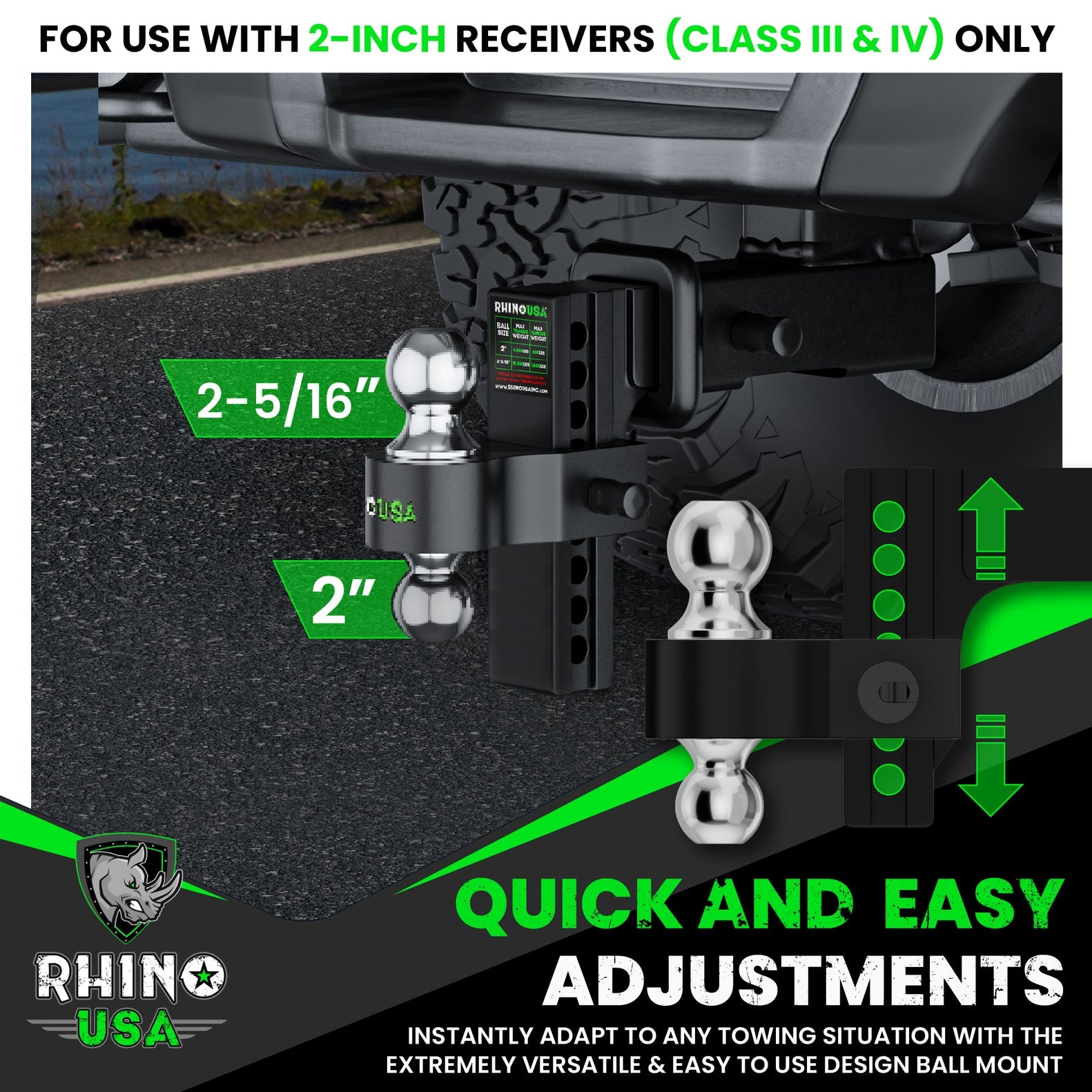Rhino USA 6In Heavy Duty Drop Hitch - 2.5In (Black) | RG-HTDROP2.56-BLK
