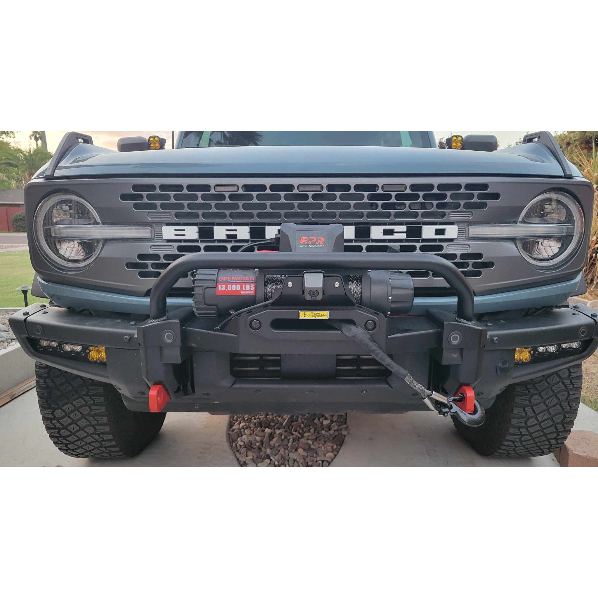 Buckle Up Off-Road Winch Mount with Bull Bar for 2021+ Ford Bronco with Modular or Capable Bumper & Raptor camera & sensor relocation included | bub6gwinchmountbar