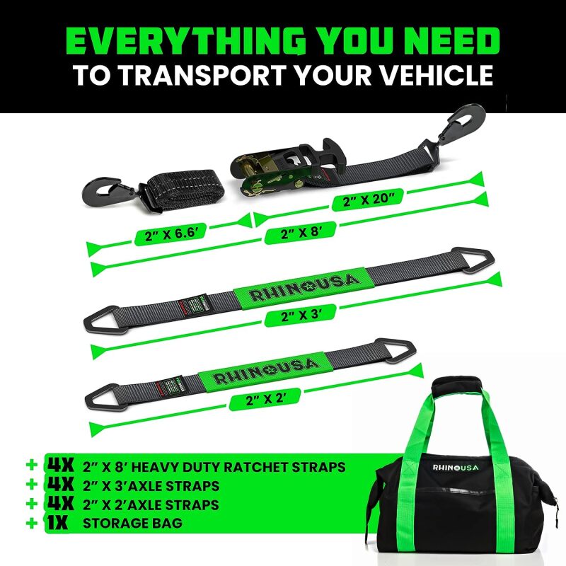 Rhino USA Heavy Duty Vehicle Tie Down Kit (Snap Hook) | TD-VS2INKIT-SNAP