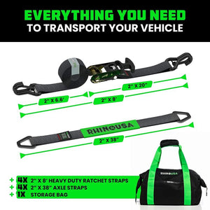 Rhino USA Heavy Duty Vehicle Tie Down Kit - Black | 2IN-HDKIT