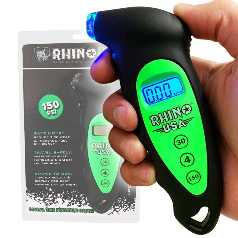 Rhino USA Digital Tire Pressure Gauge 150 Psi (Green) | RGAUGE-DIGITAL