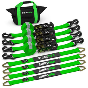 Rhino USA Heavy Duty Vehicle Tie Down Kit- Green | 2IN-HDKIT-GRN