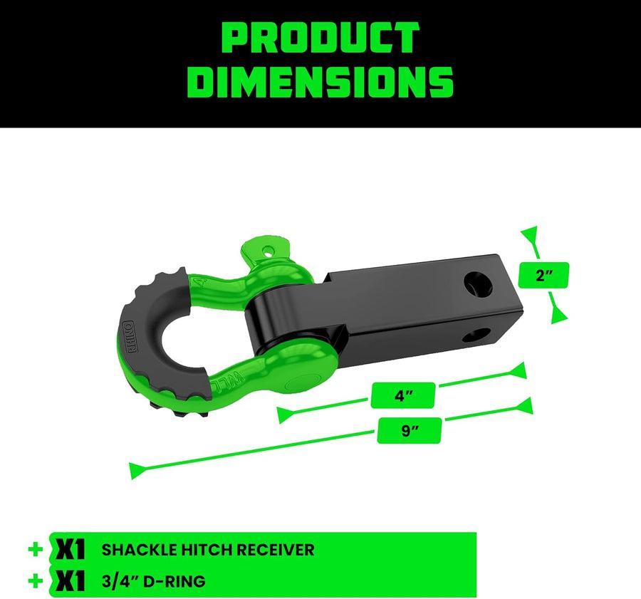 Rhino USA Shackle Hitch Receiver W/ D-Ring (Green) | RG-HTHITCH2-GRN