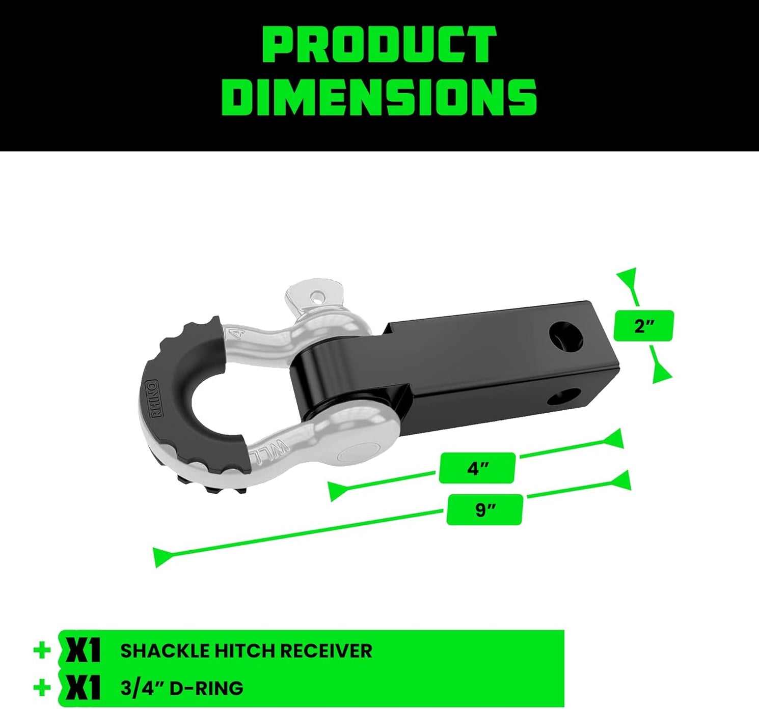 Rhino USA Shackle Hitch Receiver W/ D-Ring (White) | RG-HTHITCH2-WHT