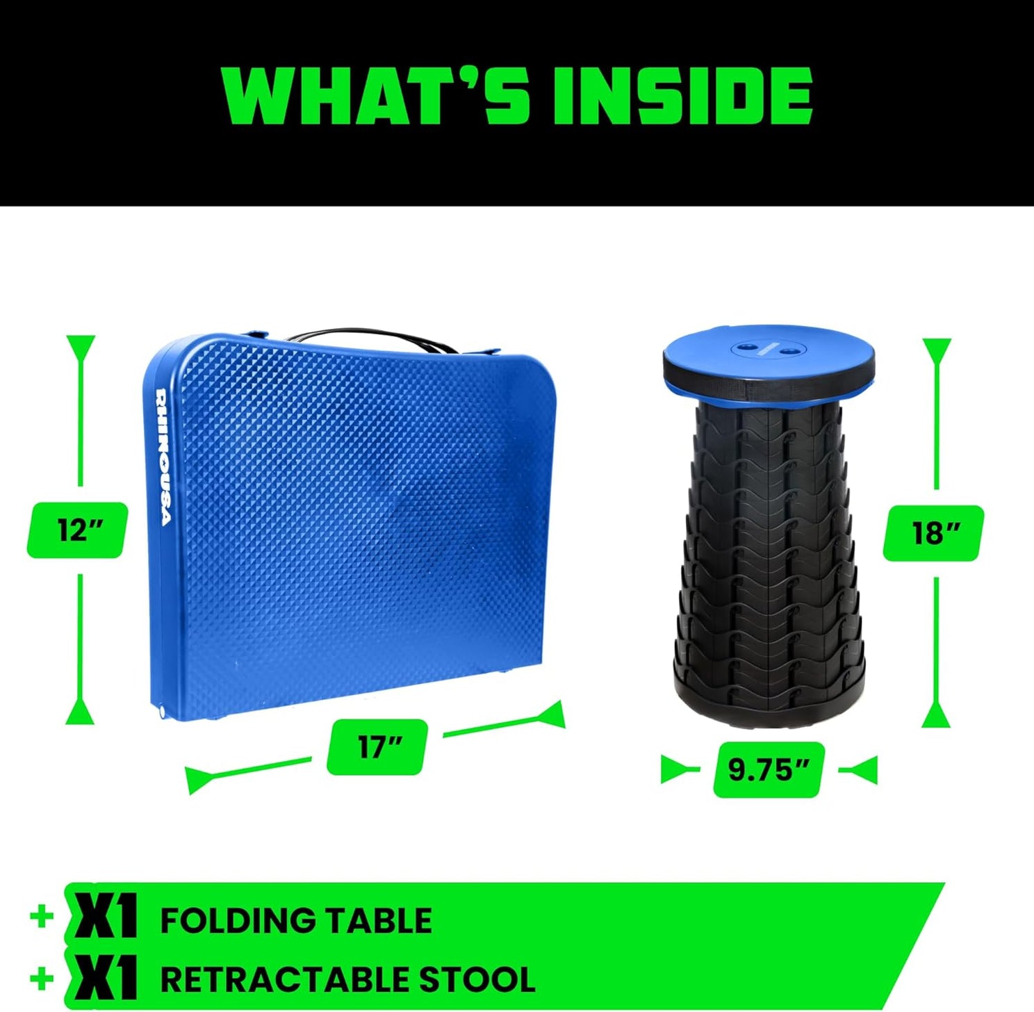 Rhino USA Portable Camping Table And Stool (Blue) | CA-FRTABSTL-BLU