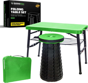 Rhino USA Portable Camping Table And Stool (Green) | CA-FRTABSTL-GRN