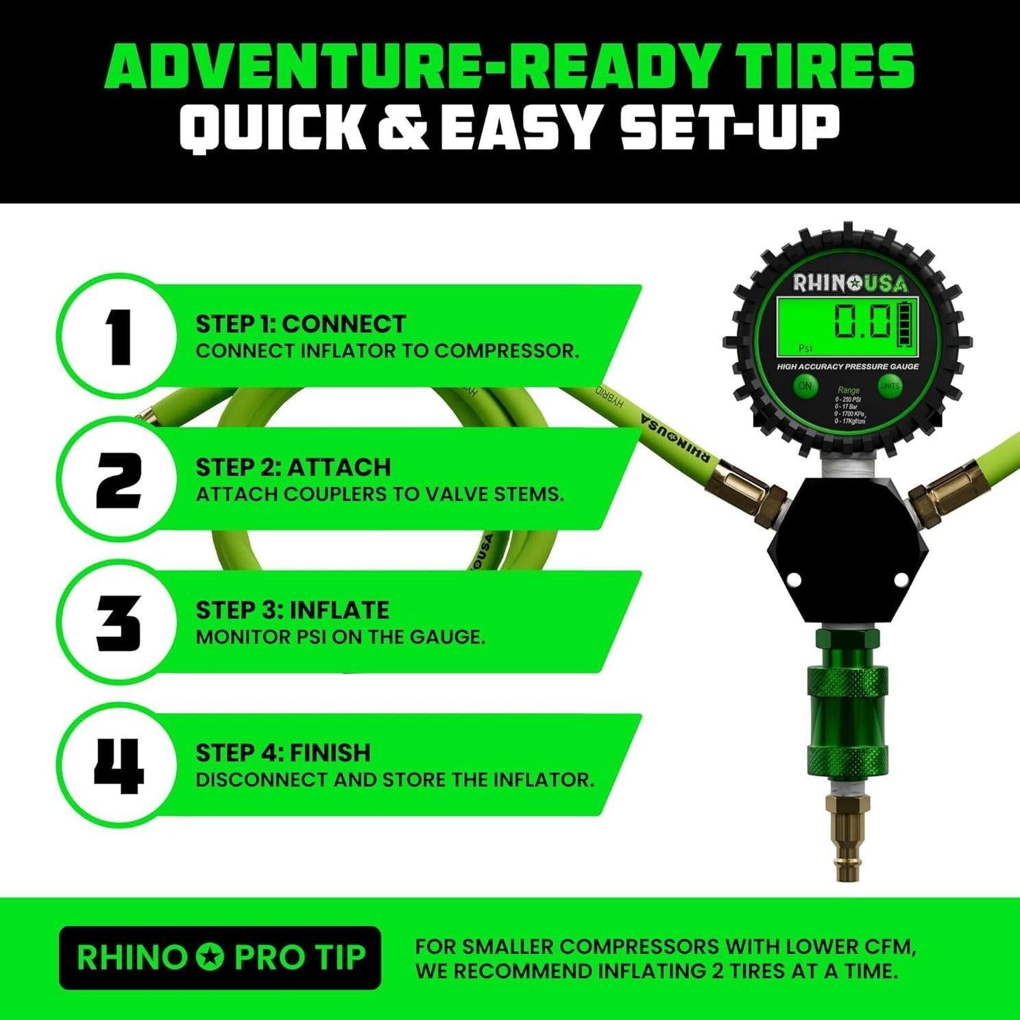 Rhino USA Multi-Tire Inflation Kit (4-Wheel)(Green) | AC-TI4W-GRN
