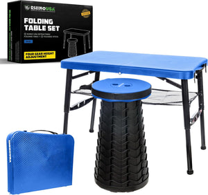Rhino USA Portable Camping Table And Stool (Blue) | CA-FRTABSTL-BLU