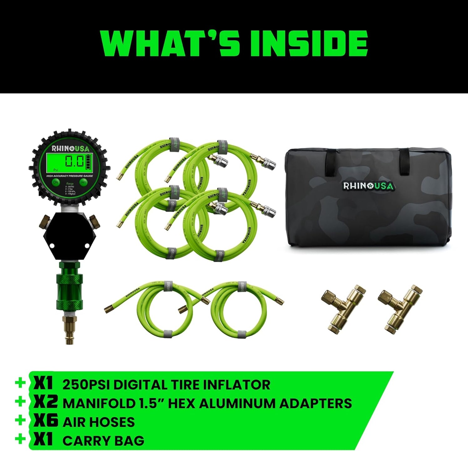 Rhino USA Multi-Tire Inflation Kit (4-Wheel)(Green) | AC-TI4W-GRN