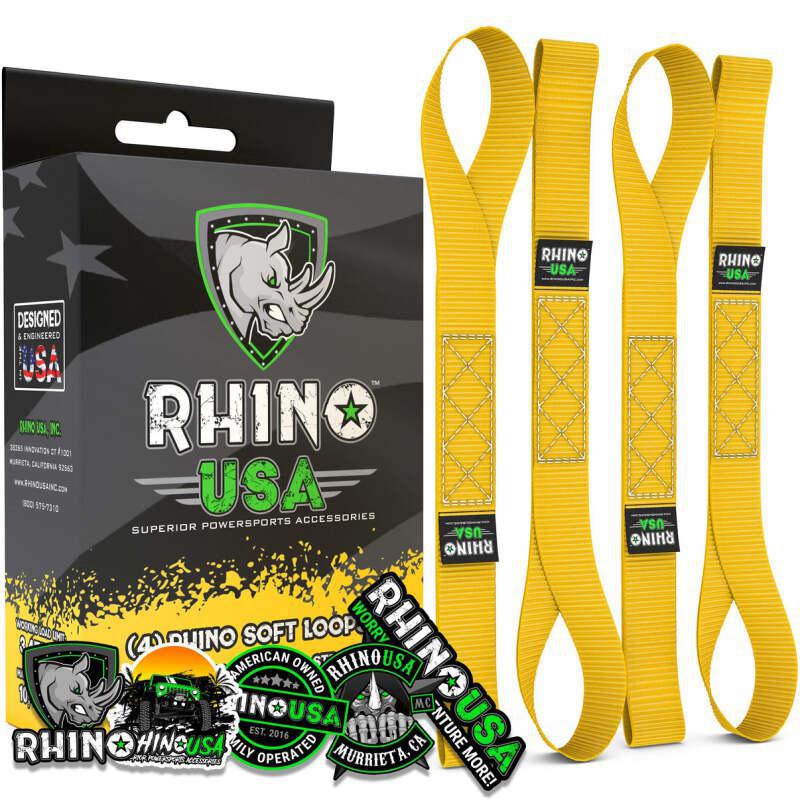 Rhino USA Soft Loops Motorcycle Tie-Down Set 4-Pack Yellow | SOFT4PACK-YLW