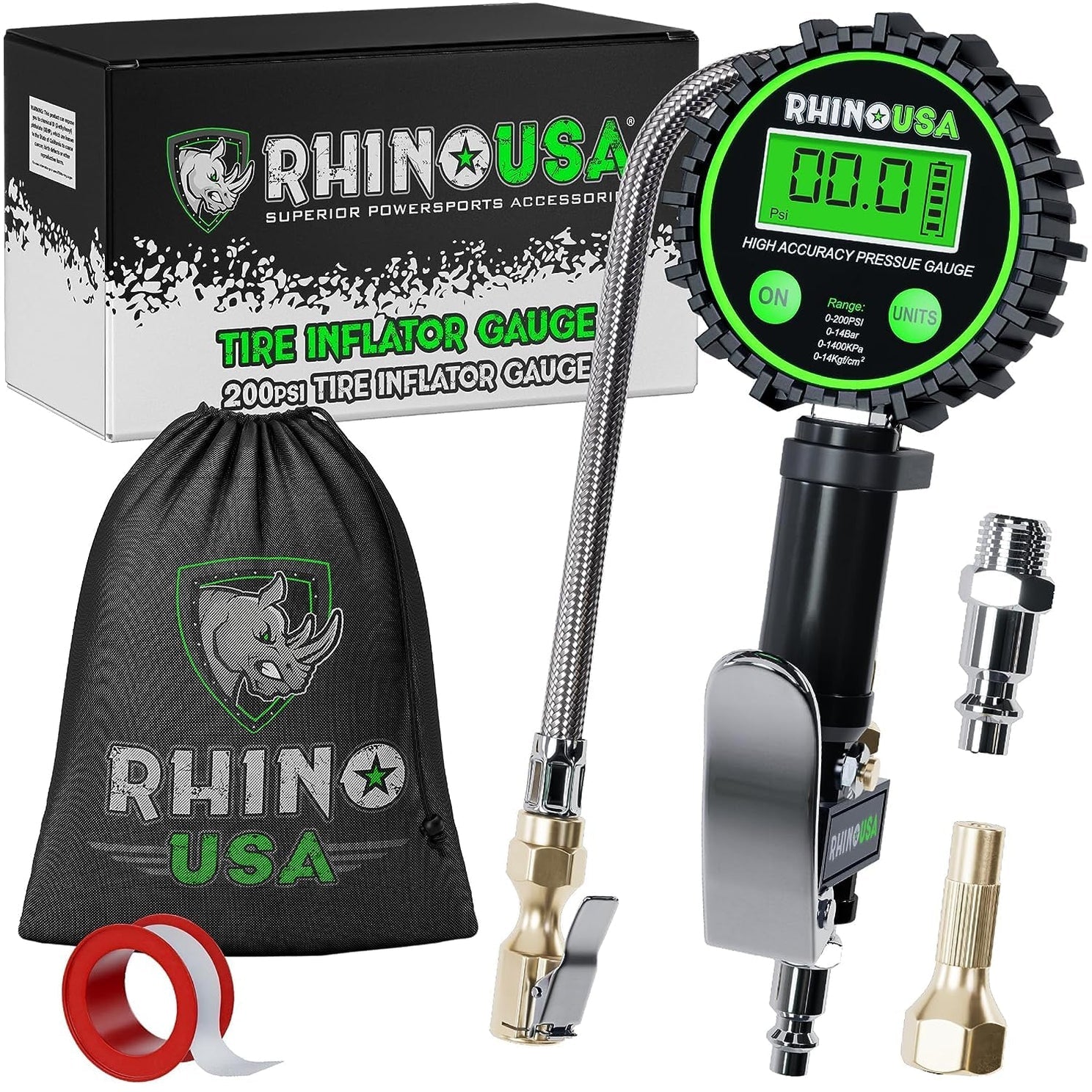 Rhino USA 200 Psi Digital Tire Inflator Gauge | RGAUGE-0200