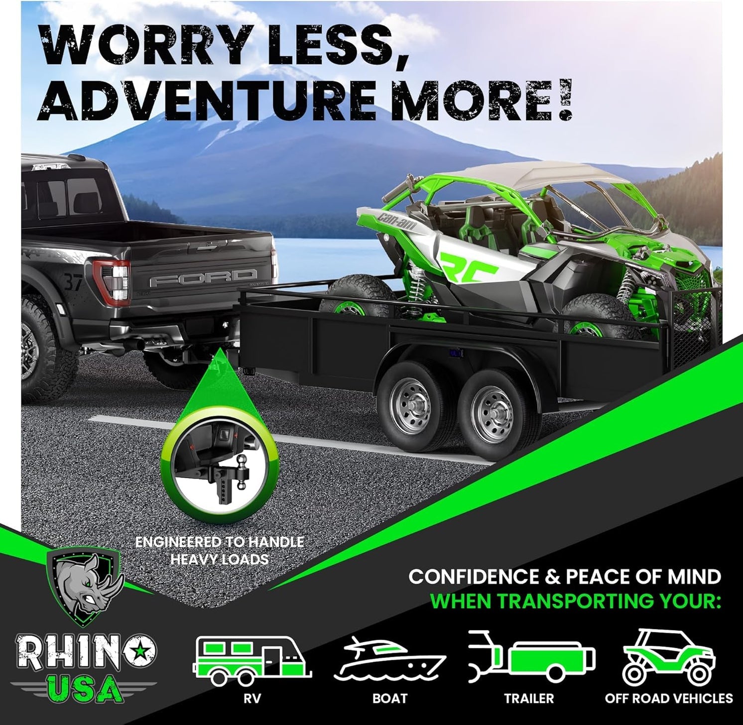 Rhino USA 6In Heavy Duty Drop Hitch - 2.5In (Black) | RG-HTDROP2.56-BLK