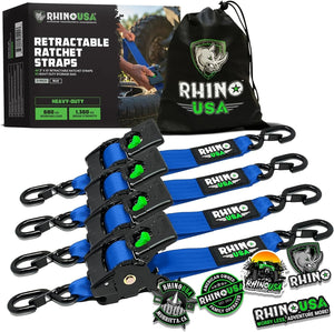 Rhino USA Retractable Ratchet Straps (2Pk 2Inx10Ft) Blue | TD-RSRE2X10-BLU
