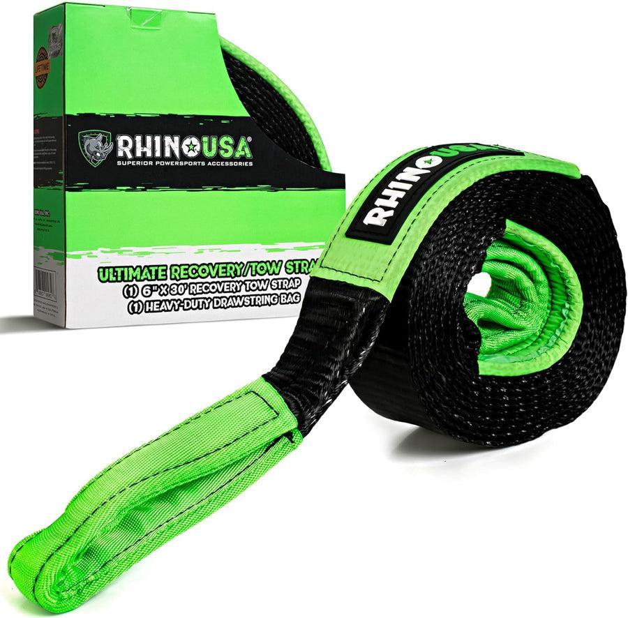 Rhino USA Ultimate Recovery Tow Strap 6In X 30Ft - Black | RG-TS6X30-BLK