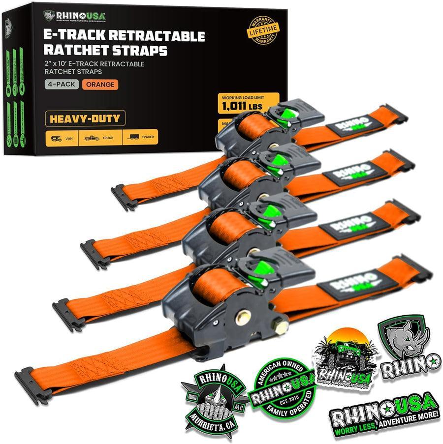 Rhino USA Retractable E-Track Ratchet Straps (4 Pack, 2Inx10Ft) (Orange) | TD-RSRE2X10-ETRK-4ORG