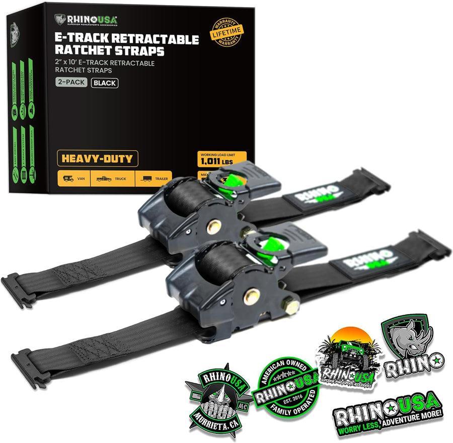 Rhino USA Retractable Ratchet Straps (2Pk 2Inx10Ft) (Black) | TD-RSRE2X10-BLK-R