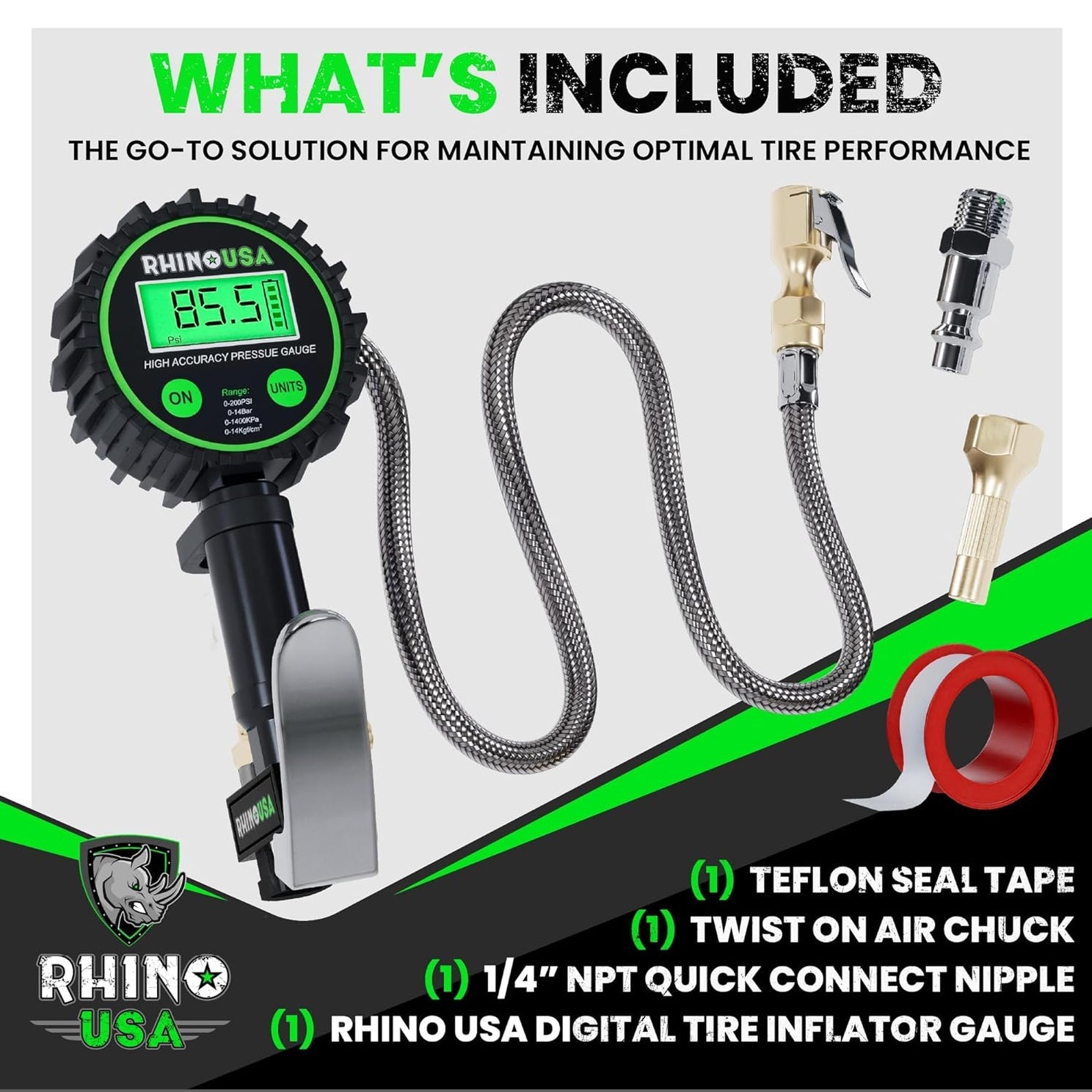 Rhino USA 200 Psi Digital Tire Inflator Gauge | RGAUGE-0200