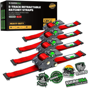Rhino USA Retractable E-Track Ratchet Straps (4 Pack, 2Inx10Ft) (Red) | TD-RSRE2X10-ETRK-4RED