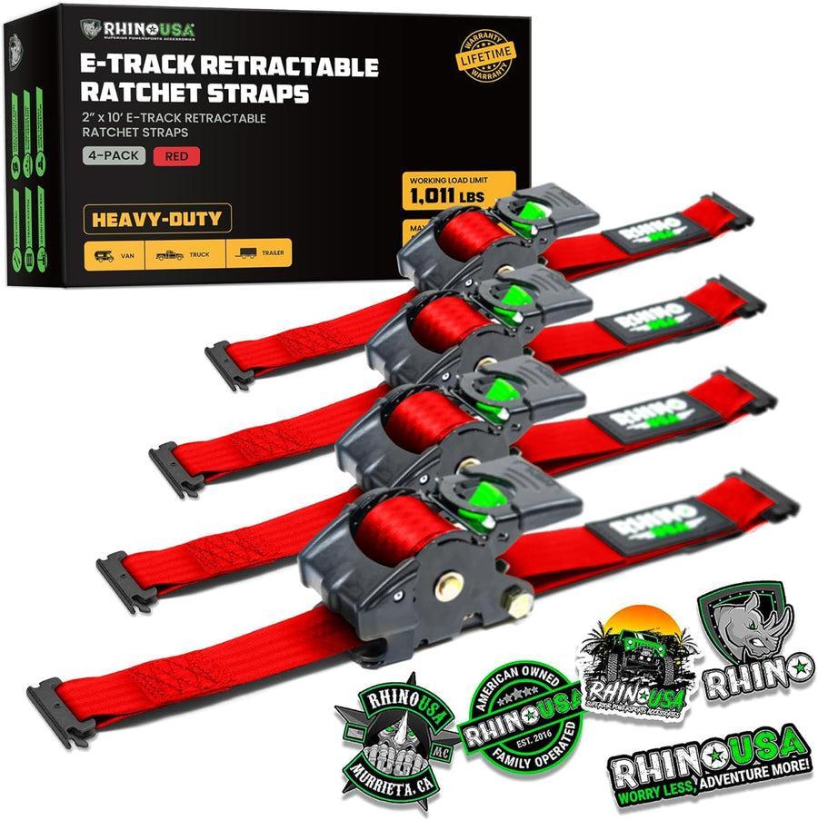 Rhino USA Retractable E-Track Ratchet Straps (4 Pack, 2Inx10Ft) (Red) | TD-RSRE2X10-ETRK-4RED