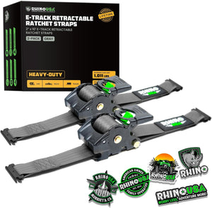 Rhino USA Retractable E-Track Ratchet Straps (2 Pack, 2Inx10Ft) (Gray) | TD-RSRE2X10-ETRK-GRY