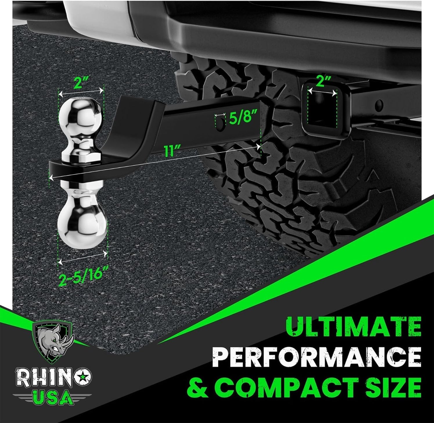 Rhino USA Reversible Dual Ball 2 In & 2 5/16 In Hitch - 2In Shank | TO-HTDUAL-BLK