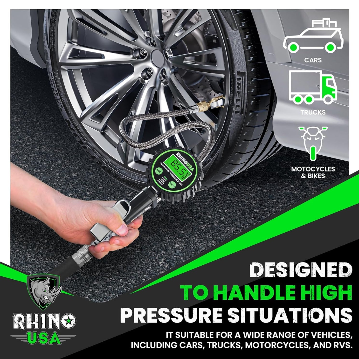 Rhino USA 200 Psi Digital Tire Inflator Gauge | RGAUGE-0200