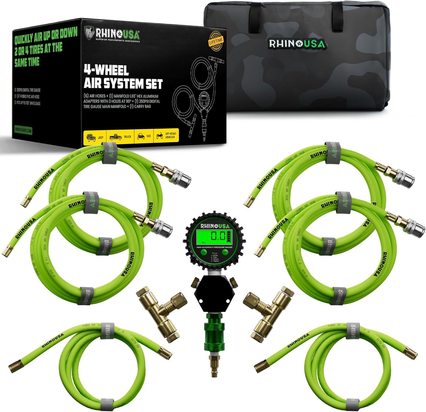 Rhino USA Multi-Tire Inflation Kit (4-Wheel)(Green) | AC-TI4W-GRN