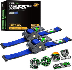 Rhino USA Retractable E-Track Ratchet Straps (2 Pack, 2Inx10Ft) (Blue) | TD-RSRE2X10-ETRK-BLU