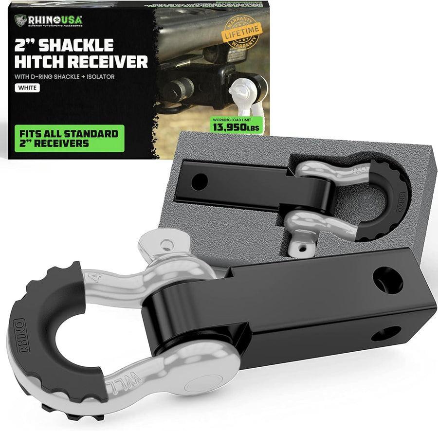 Rhino USA Shackle Hitch Receiver W/ D-Ring (White) | RG-HTHITCH2-WHT
