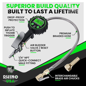Rhino USA 200 Psi Digital Tire Inflator Gauge | RGAUGE-0200