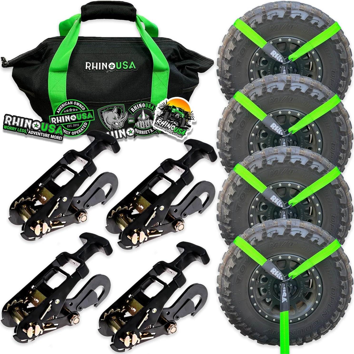 Rhino USA Lasso Straps; Basket Straps - Green - Snap Hook | TD-VSLASSO-GRN-SNAP