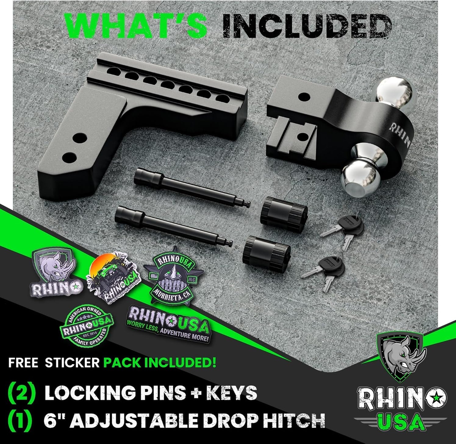 Rhino USA 6In Heavy Duty Drop Hitch - 2.5In (Black) | RG-HTDROP2.56-BLK