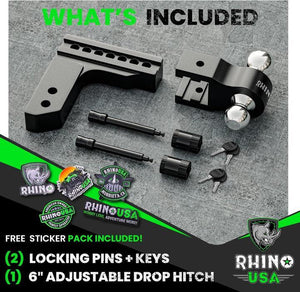 Rhino USA 6In Heavy Duty Drop Hitch - 2In (Black) | RG-HTDROP2-BLK