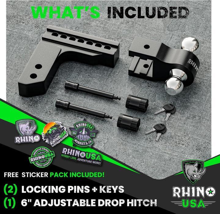 Rhino USA 6In Heavy Duty Drop Hitch - 2In (Black) | RG-HTDROP2-BLK