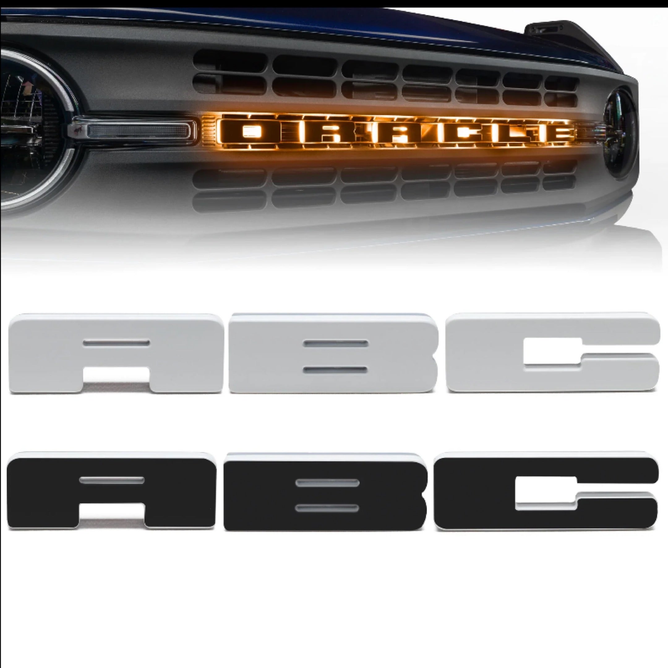 ORACLE Lighting Universal Illuminated LED Letter Badges - Matte Black Letters w/ Amber LED for 2021+ Ford Bronco