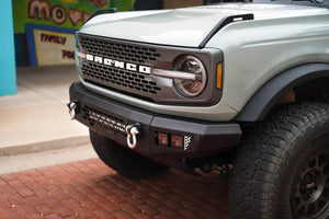 DV8 Offroad OE Plus Series Low-Profile Front Bumper Accommodates 20in Dual Row Light Bar & (4) 3in Pod Light Mount for 2021+ Ford Bronco | dveFBBR-03