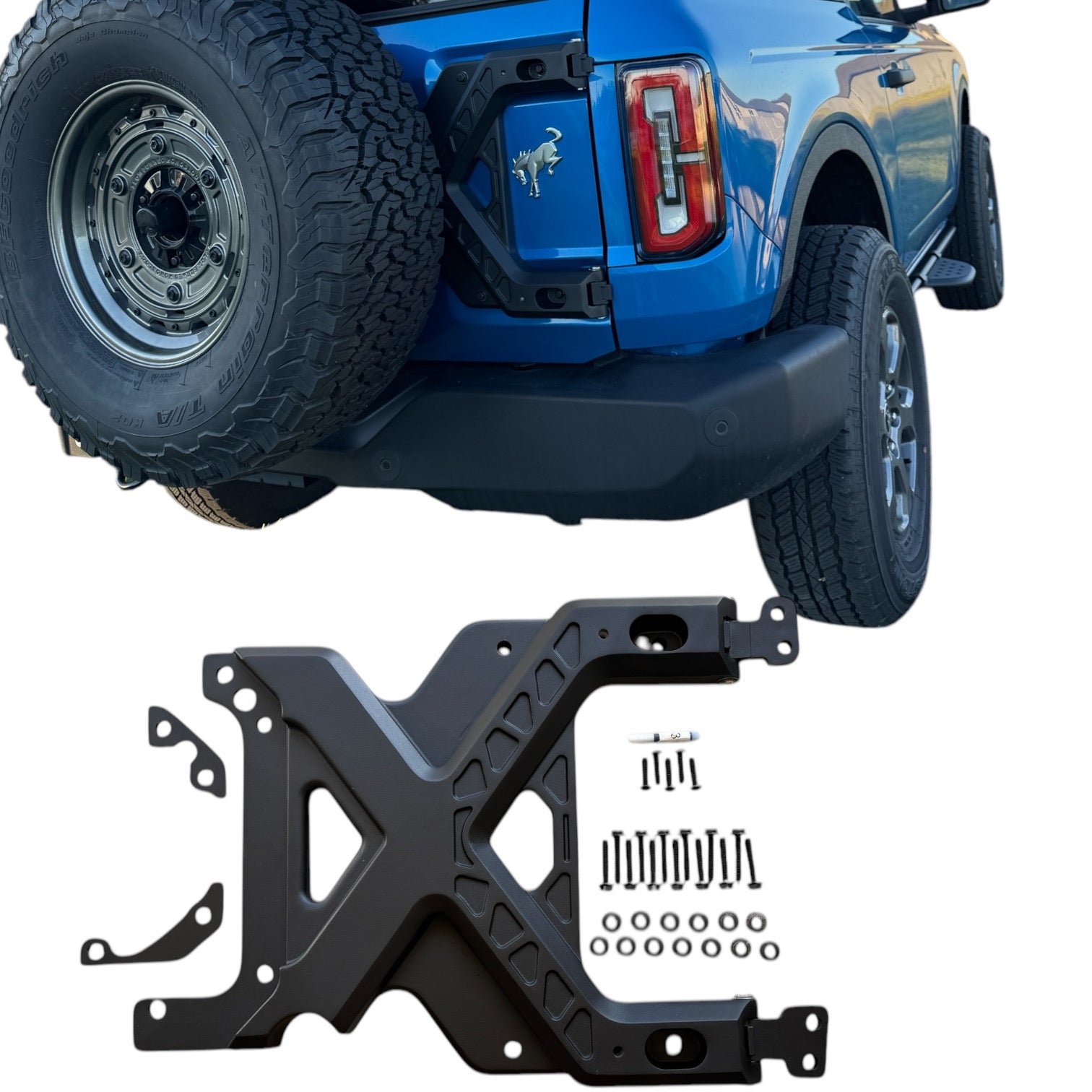 Buckle Up Off-Road X-Brace Spare Tire & Tailgate Reinforcement & Hinge Replacement w/ Door Stop for 2021+ Ford Bronco