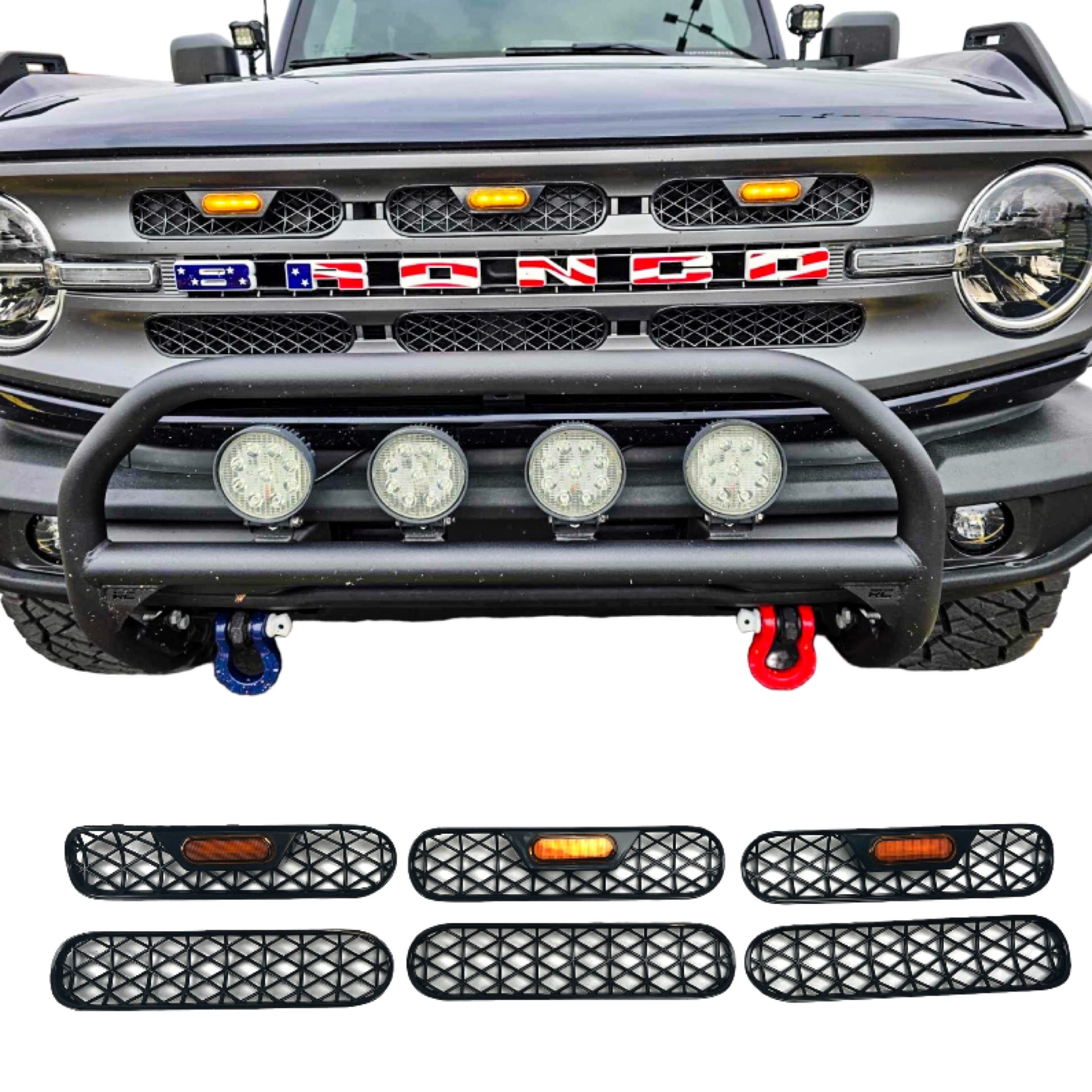 Lumen8 Grille Inserts with Amber Lighting 6pc Set for 2021+ Ford Bronco Big Bend & Outer Banks | bub6gobxgrille