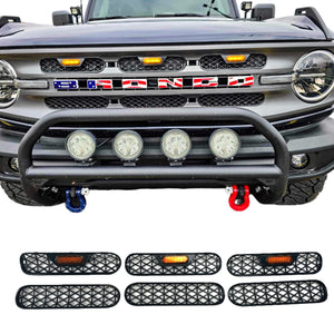 Lumen8 Grille Inserts with Amber Lighting 6pc Set for 2021+ Ford Bronco Big Bend & Outer Banks | bub6gobxgrille