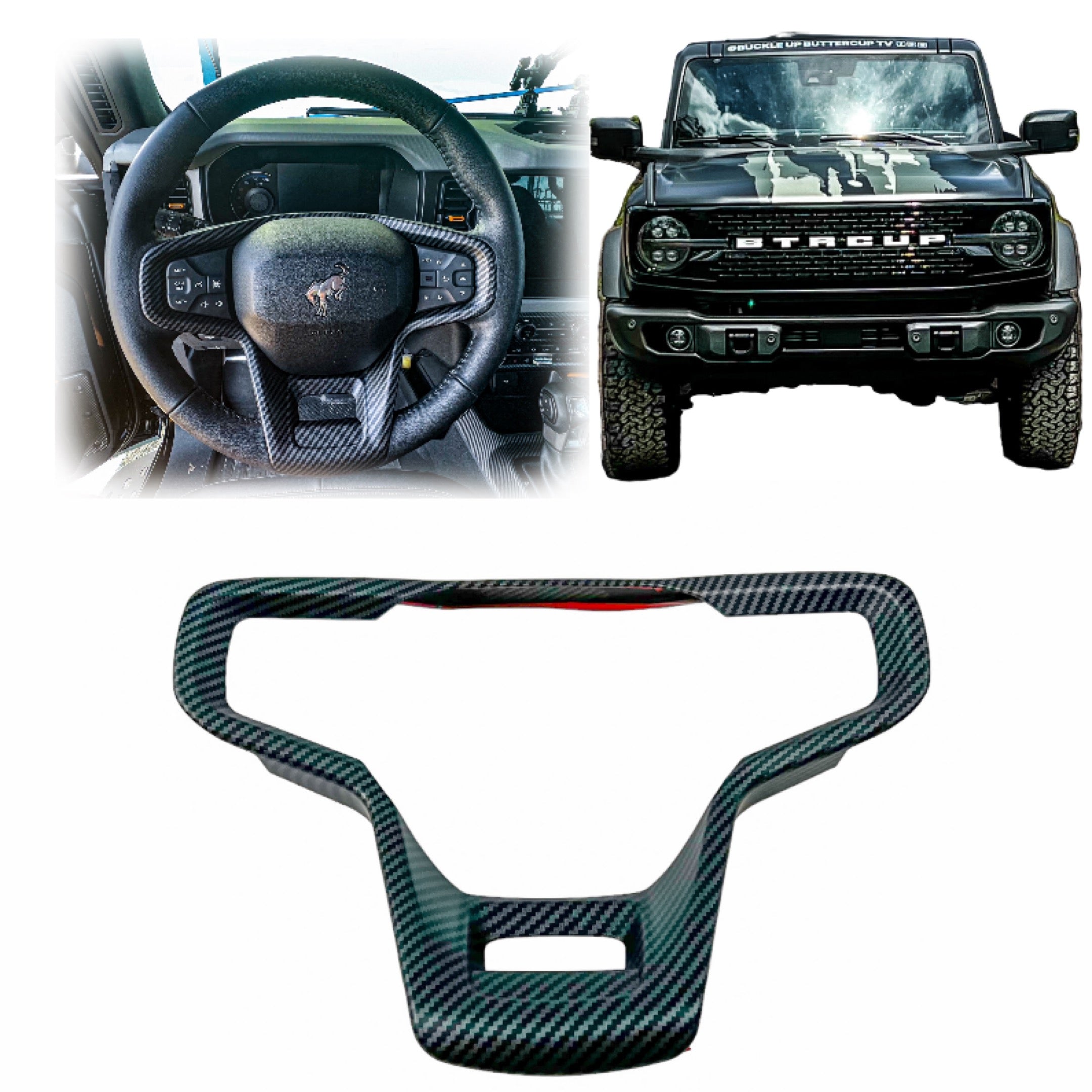 Buckle Up Off-Road Matte Carbon Steering Wheel Trim Cover for 2021+ Ford Bronco - Matte Carbon | bub6gmcfwheel