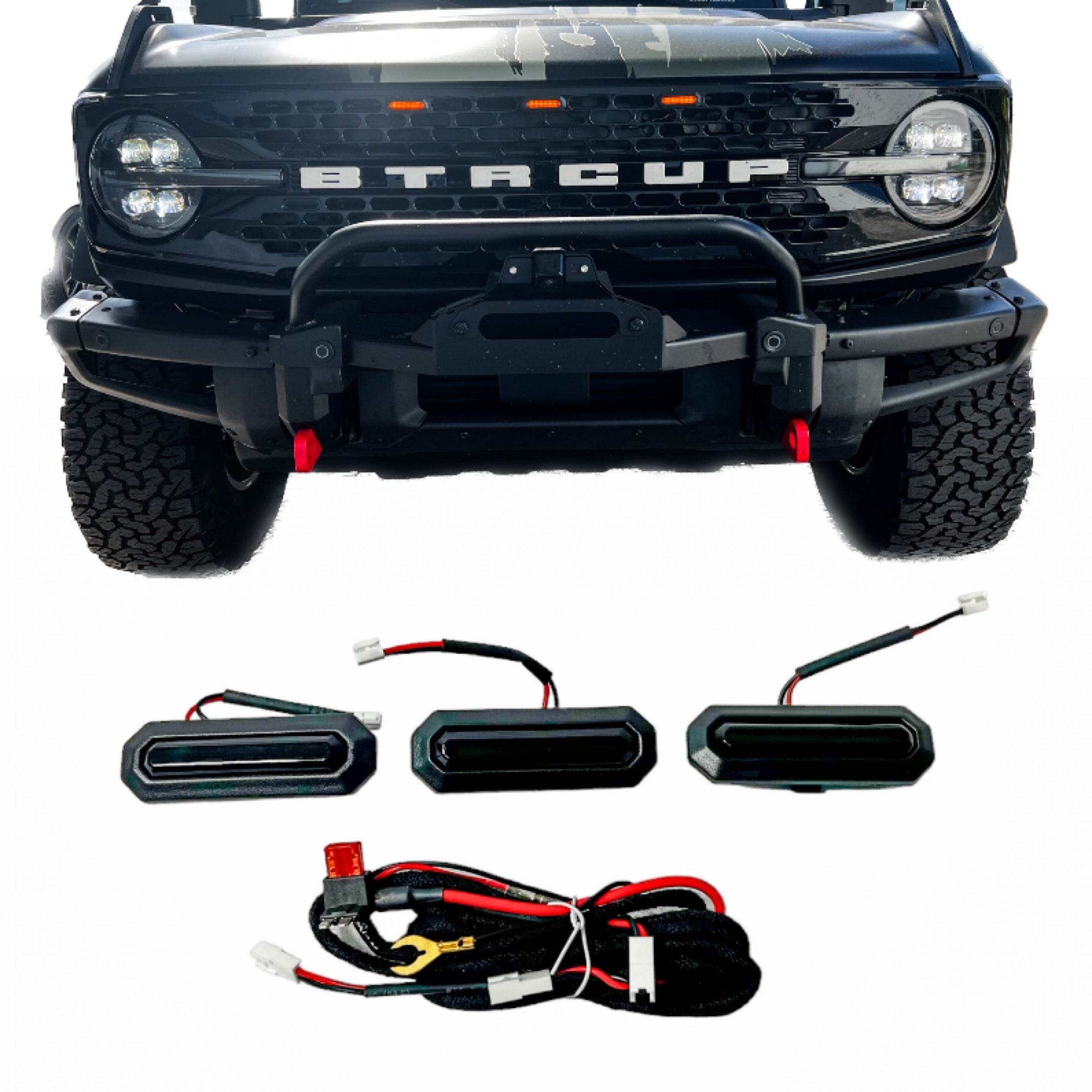 Lumen8 3PC Smoked Amber LED Grille Lights for 2021+ Ford Bronco Badlands, Wildtrak, & First Edition | bub6gs3pcgrillebad