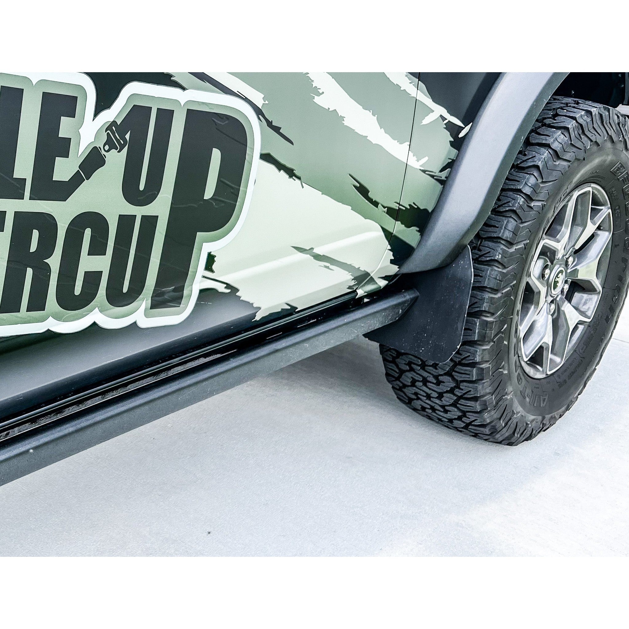 Buckle Up Off-Road Slide-In Rock Rail Mud Flaps For 2021+ Ford Bronco with Rock Rails | bub6gslideinflap