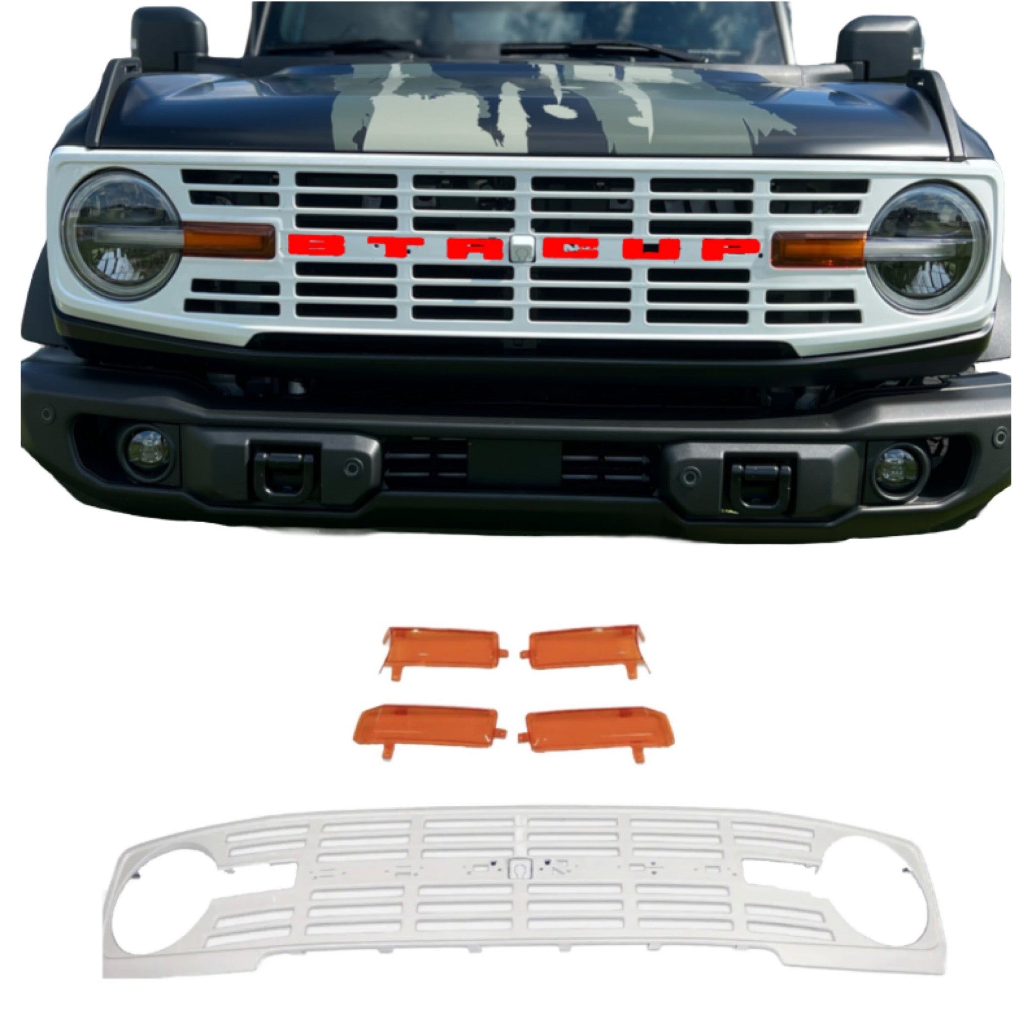 Buckle Up Off-Road Gloss White Vintage Grille for 2021+ Ford Bronco | bub6gvintagewhitegril